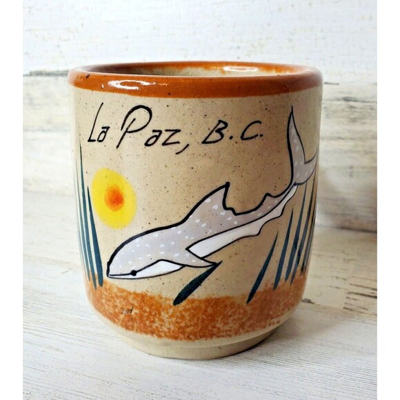La Paz, B.C. Souvenir Hand Painted Mexican Folk Art Coffee Mug Whale Shark READ! - Picture 1 of 10